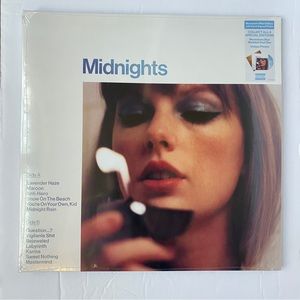 (1) Signed + (1) Unsigned Moonstone Blue Midnights Taylor Swift Vinyl Records